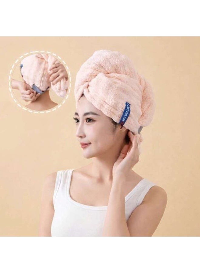 Thick Microfiber Quick Dry Hair Towel Cap, Super Water Absorbent Anti-Frizz Hair Turban Wrap with Elastic Strap, Soft Skin Friendly Hair Drying Hat Essential for Long Curly Hair Women Girls Bath Shower Accessory-Pink - Image 1